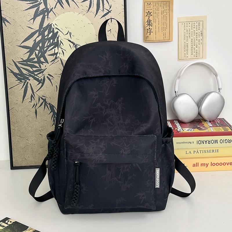 泰格奴 字母印花轻便简约国风大容量运动耐磨背包初中生高中生大学生上课百搭书包 尼龙 双肩包 男女同款情侣款 米白色/黑色/绿色/天蓝色