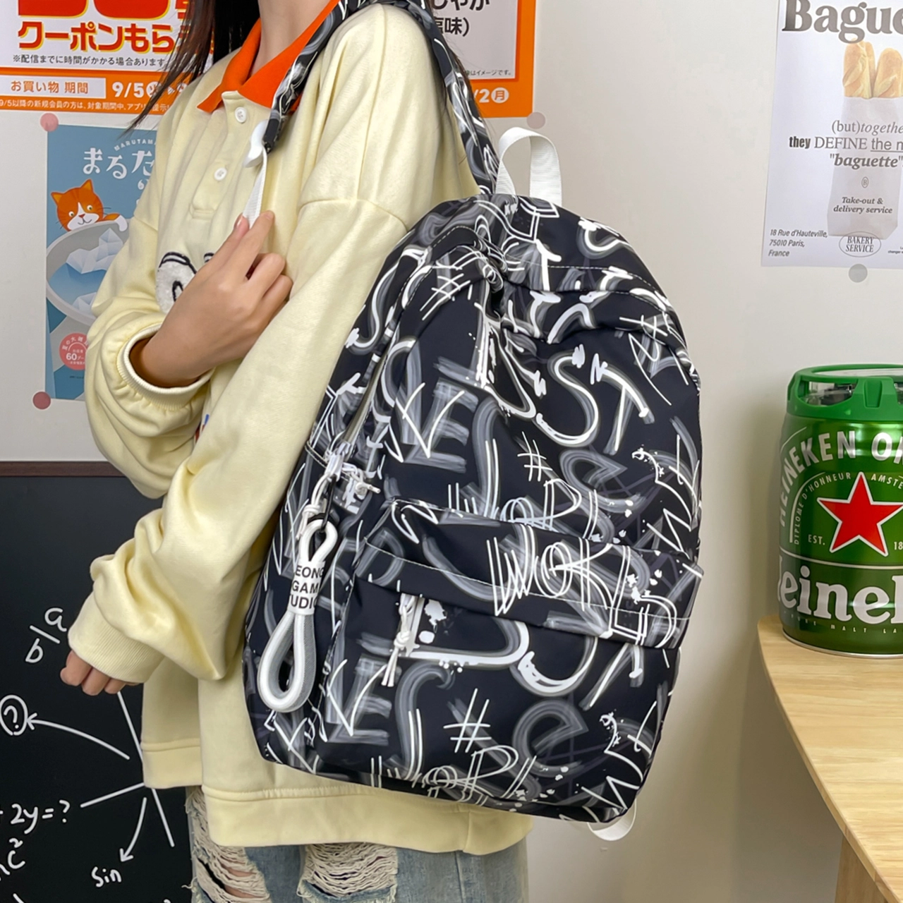 泰格奴 字母印花轻便简约大容量运动耐磨背包初中生高中生大学生上课百搭书包 尼龙 双肩包 男女同款情侣款 多色