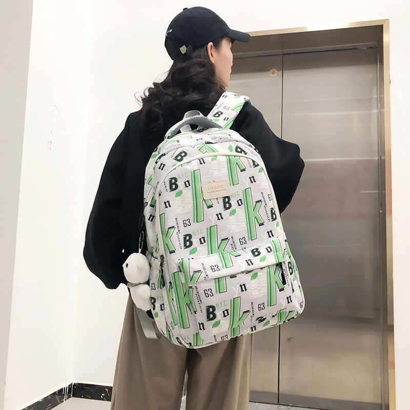 泰格奴 字母印花轻便简约大容量运动耐磨背包初中生高中生大学生上课百搭书包 尼龙 双肩包 男女同款情侣款 蓝色/绿色/黑色