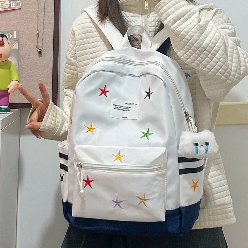 泰格奴 字母印花轻便简约国风大容量运动耐磨背包初中生高中生大学生上课百搭书包 尼龙 双肩包 女款 黑色/红色/卡其色/深蓝色/棕色