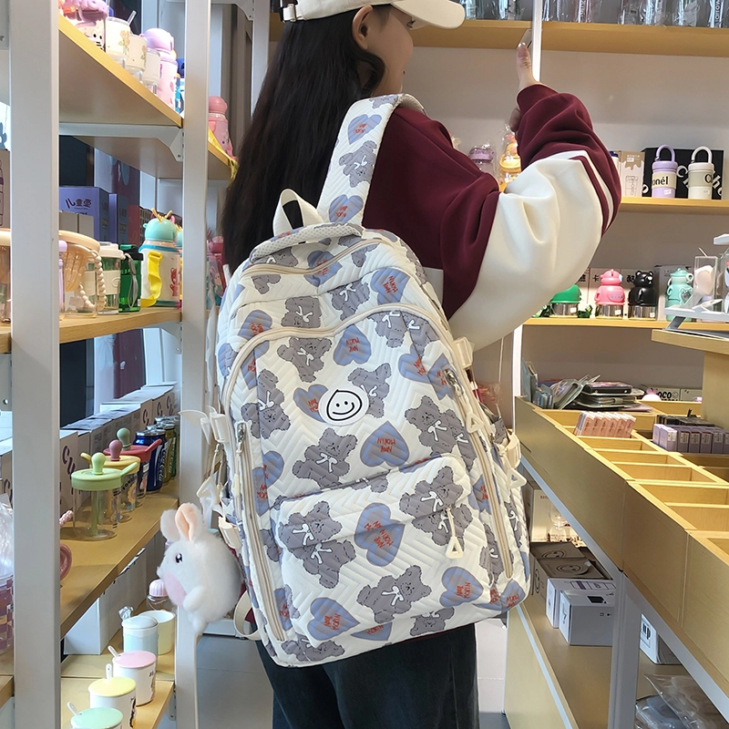 泰格奴 小清新休闲高颜值精美潮版韩版背包初中生高中生大学生上课百搭书包 尼龙 双肩包 男女同款情侣款 粉红色/蓝色/灰色/黑色