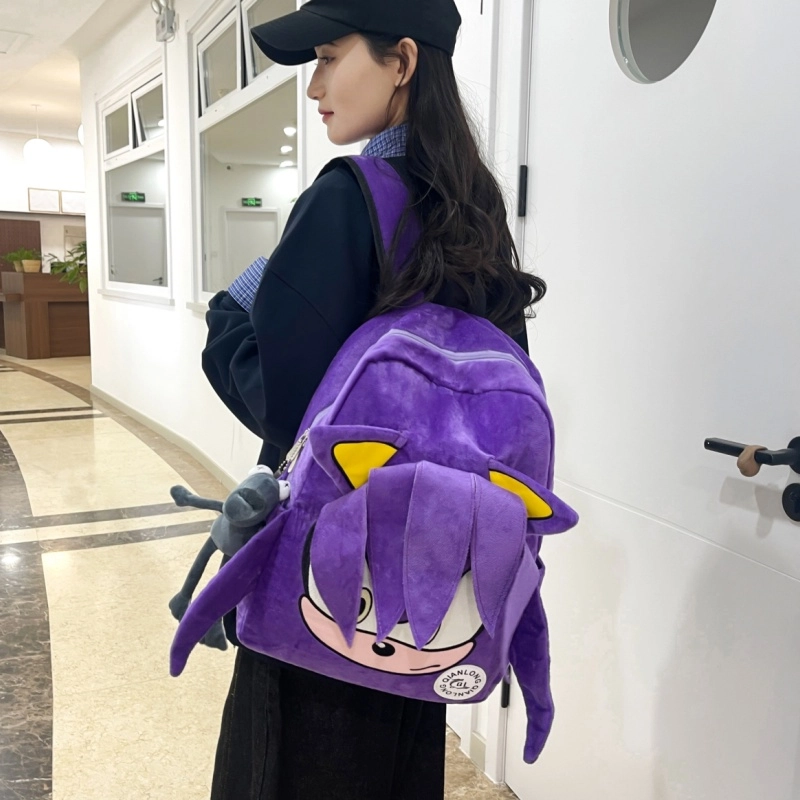 泰格奴 卡通高颜值日韩学生上课百搭书包 毛绒 背包双肩包 男女同款情侣款 黑色 红色 紫色 蓝色