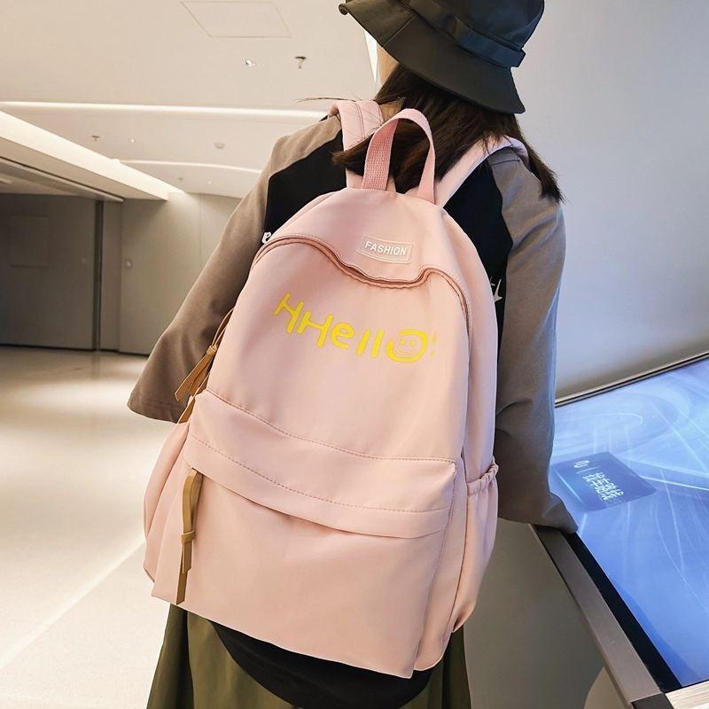 泰格奴 字母印花简约纯色轻便大容量背包初中高中上课百搭书包 尼龙 双肩包 男女同款情侣款 白色/黑色/紫色/ 黄色/桔色/绿色/蓝色/粉色