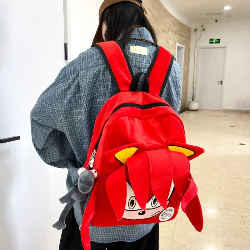 泰格奴 卡通高颜值日韩学生上课百搭书包 毛绒 背包双肩包 男女同款情侣款 黑色 红色 紫色 蓝色