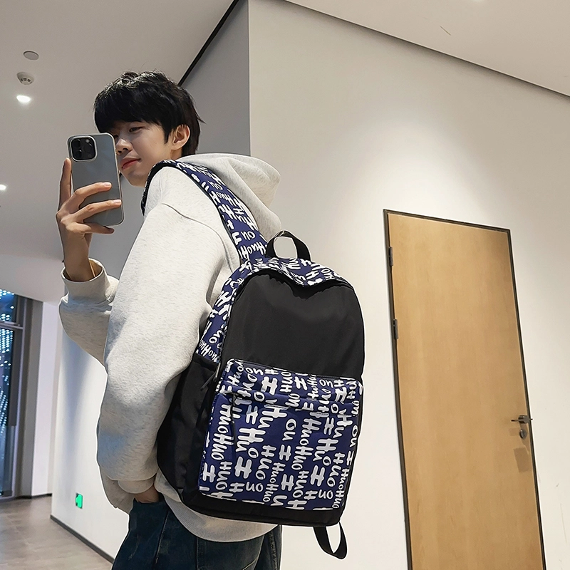 泰格奴 涂鸦精美机能通勤旅行小清新轻便高颜值大容量背包初中高中大学生上课百搭书包 尼龙 双肩包 男女同款情侣款 蓝色/花色/红色/黑色