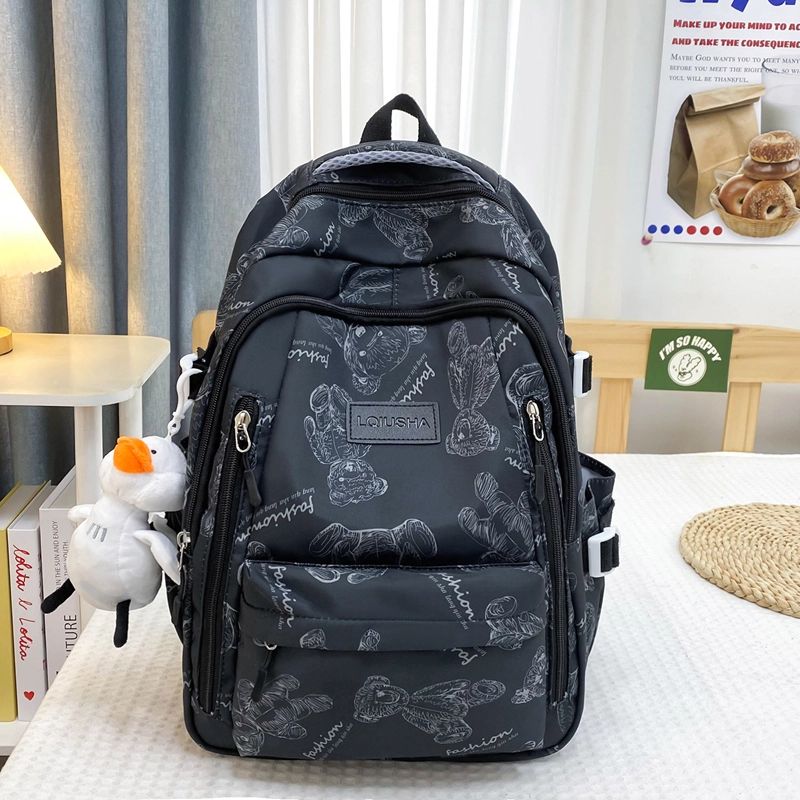 泰格奴 印花轻便简约大容量运动耐磨背包初中生高中生大学生上课百搭书包 尼龙 双肩包 男女同款情侣款 米白色/黑色/紫色/绿色