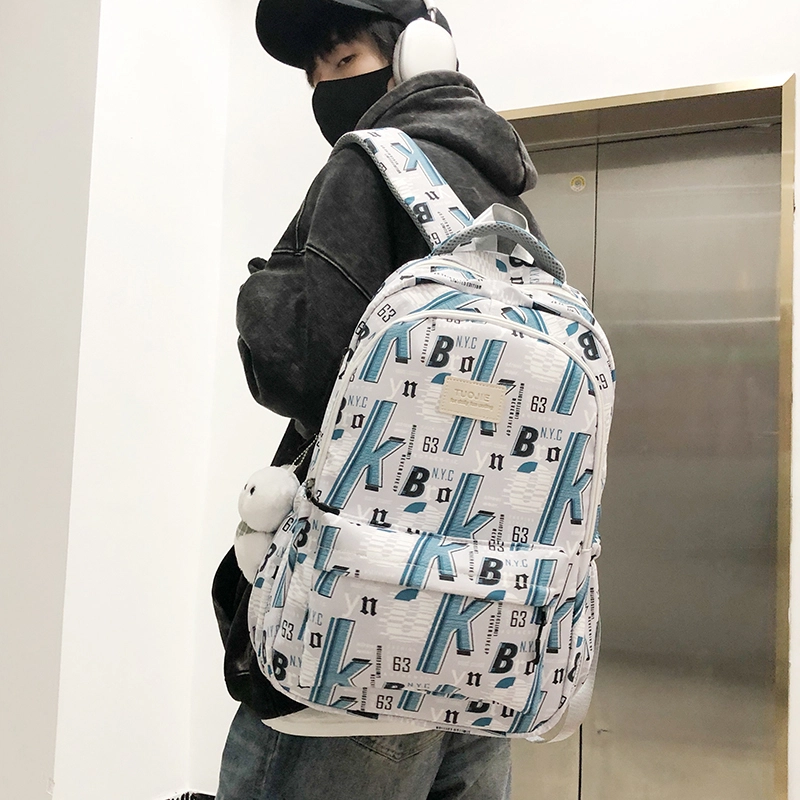 泰格奴 字母印花轻便简约大容量运动耐磨背包初中生高中生大学生上课百搭书包 尼龙 双肩包 男女同款情侣款 蓝色/绿色/黑色