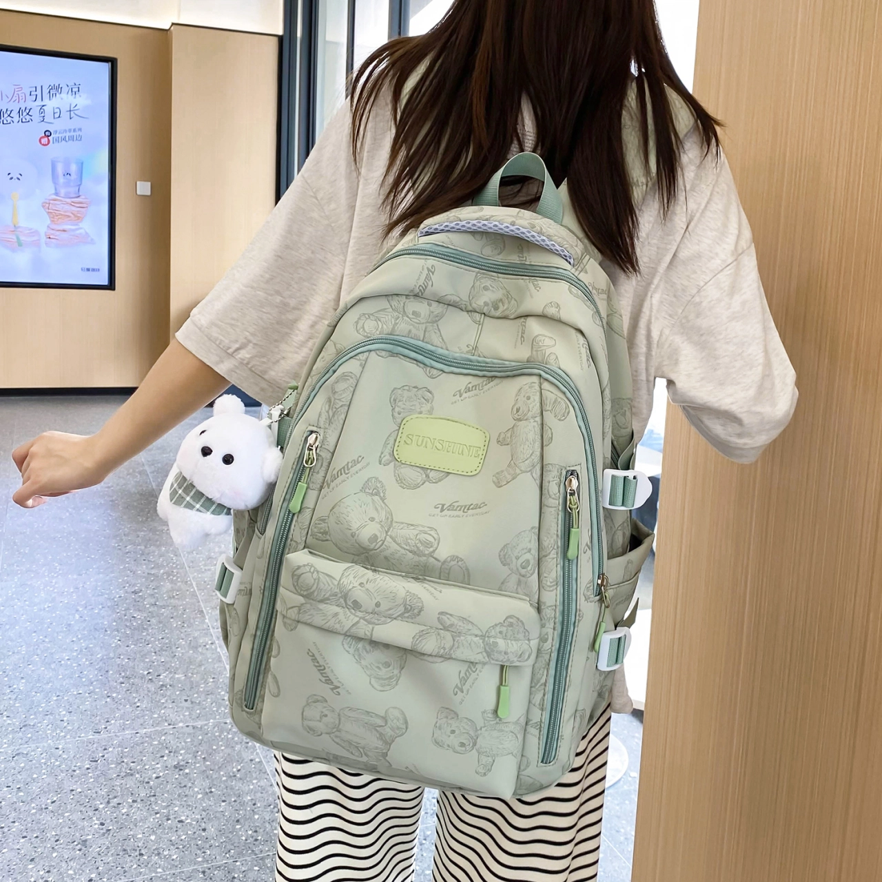 泰格奴 字母印花轻便简约国风大容量运动耐磨背包初中生高中生大学生上课百搭书包 尼龙 双肩包 男女同款情侣款 多色