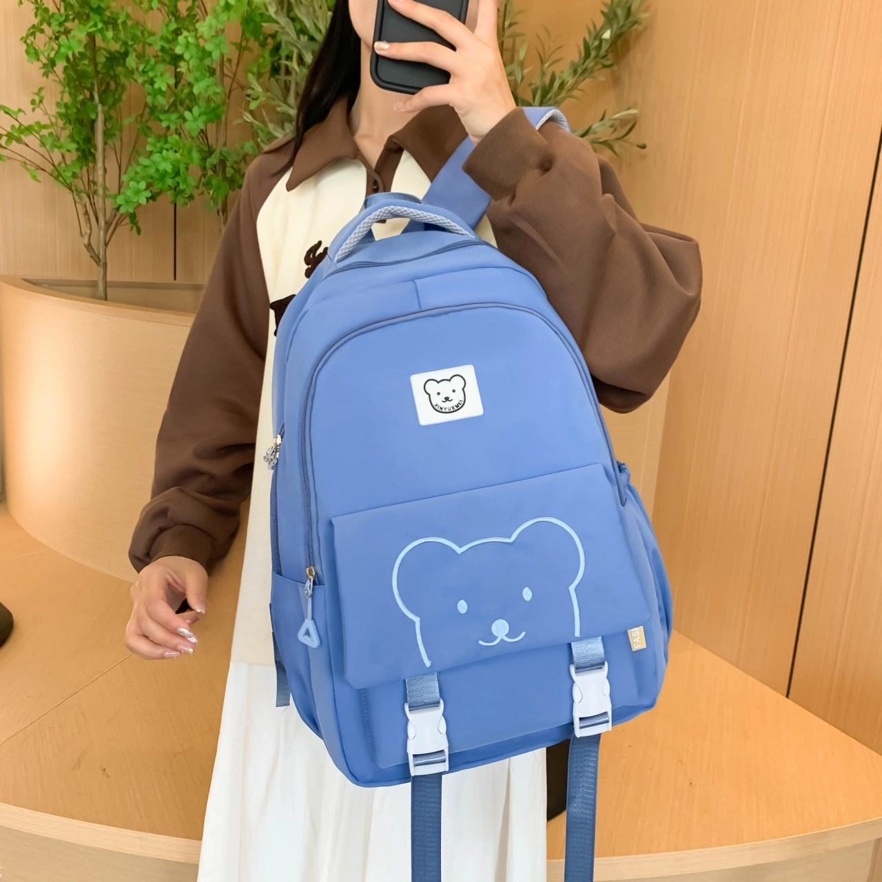 泰格奴 字母印花轻便简约国风大容量运动背包初中生高中生大学生上课百搭书包 尼龙 双肩包 男女同款情侣款 黑色/紫色/卡其色/蓝色/粉色