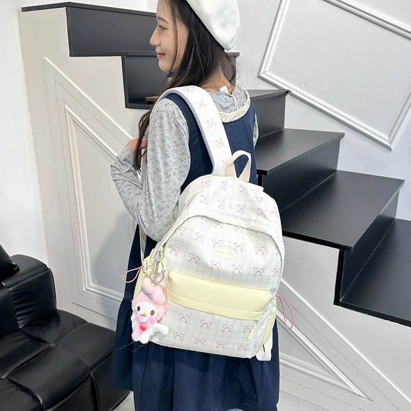 泰格奴 小清新休闲高颜值精美潮版韩版背包初中生高中生大学生上课百搭书包 尼龙布 双肩包 男女同款情侣款 粉色/黄色/绿色/黑色