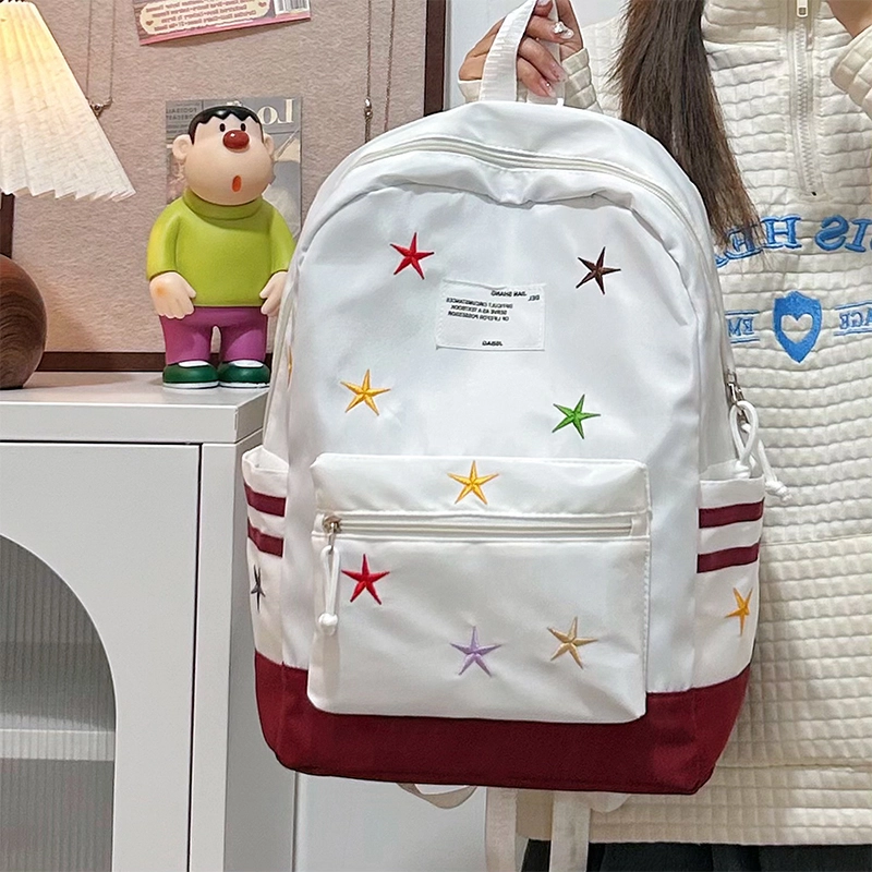泰格奴 字母印花轻便简约国风大容量运动耐磨背包初中生高中生大学生上课百搭书包 尼龙 双肩包 女款 黑色/红色/卡其色/深蓝色/棕色