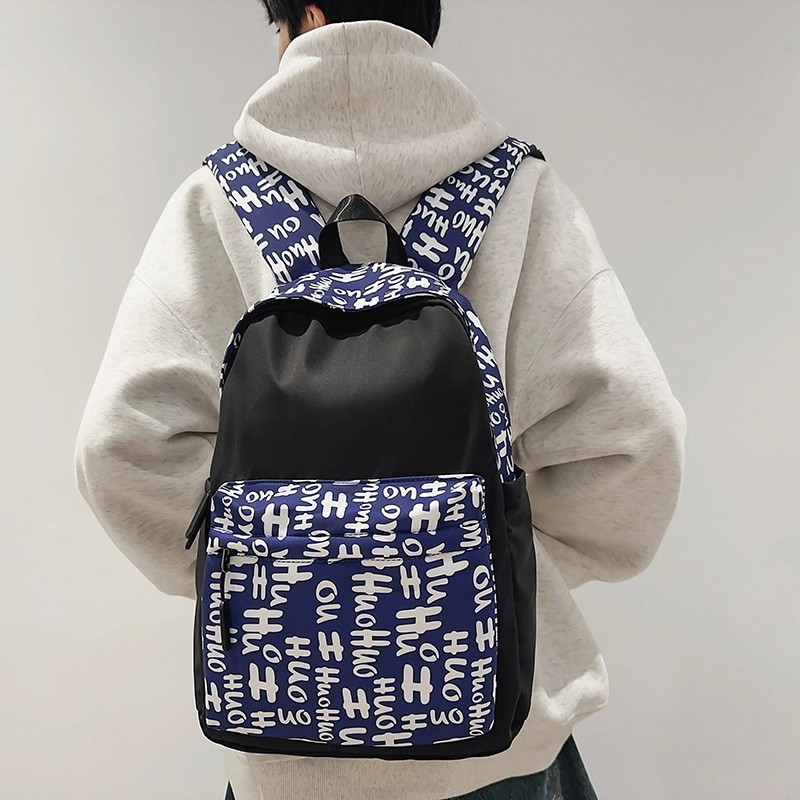 泰格奴 涂鸦精美机能通勤旅行小清新轻便高颜值大容量背包初中高中大学生上课百搭书包 尼龙 双肩包 男女同款情侣款 蓝色/花色/红色/黑色