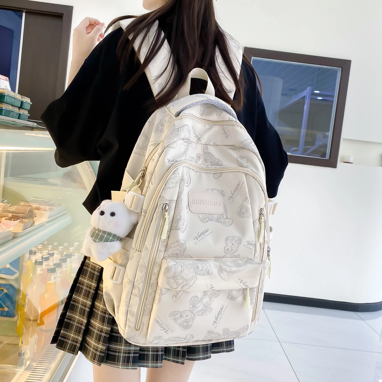 泰格奴 字母印花轻便简约国风大容量运动耐磨背包初中生高中生大学生上课百搭书包 尼龙 双肩包 男女同款情侣款 多色