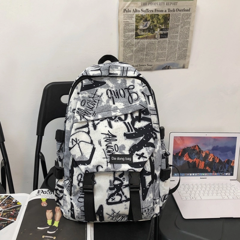 泰格奴 字母印花轻便简约国风大容量运动耐磨背包初中生高中生大学生上课百搭书包 尼龙 双肩包 男女同款情侣款 黑色/灰色/蓝色