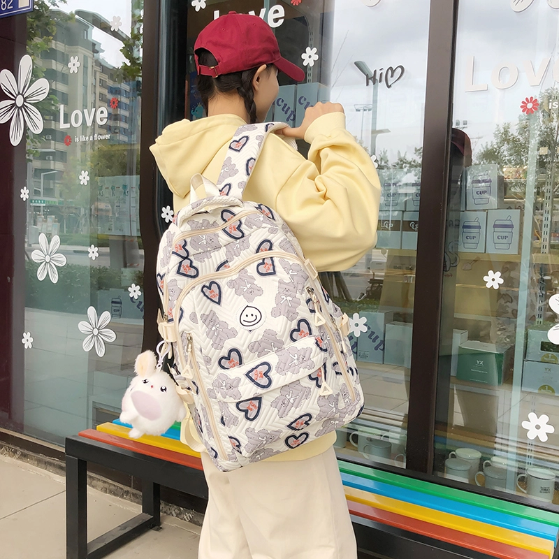 泰格奴 小清新休闲高颜值精美潮版韩版背包初中生高中生大学生上课百搭书包 尼龙 双肩包 男女同款情侣款 粉红色/蓝色/灰色/黑色