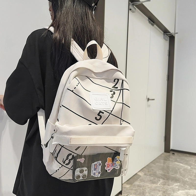 泰格奴 小清新休闲高颜值精美潮版韩版背包初中生高中生大学生上课百搭书包 尼龙 双肩包 男女同款情侣款 白色/黑色/蓝色/粉红色