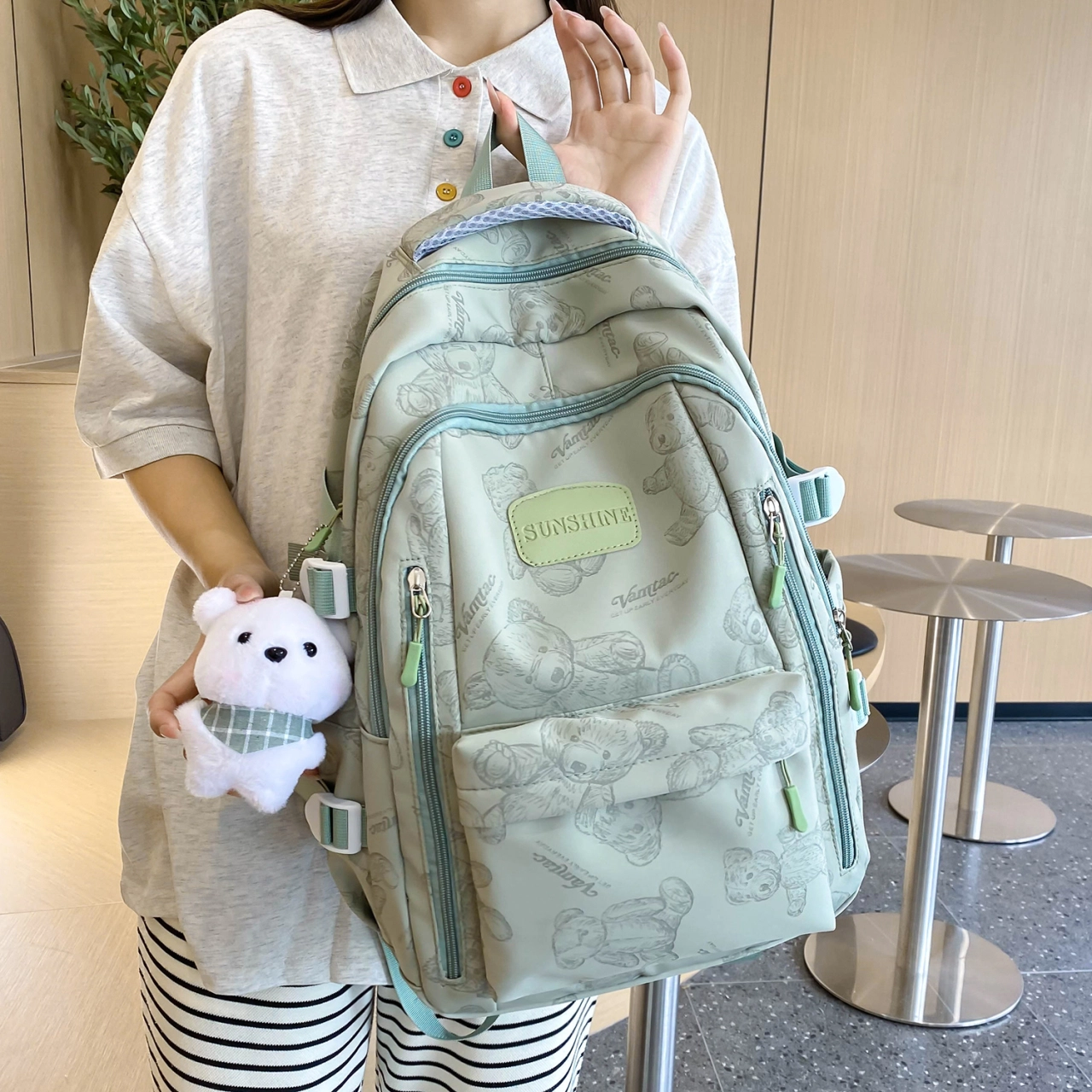 泰格奴 字母印花轻便简约国风大容量运动耐磨背包初中生高中生大学生上课百搭书包 尼龙 双肩包 男女同款情侣款 多色