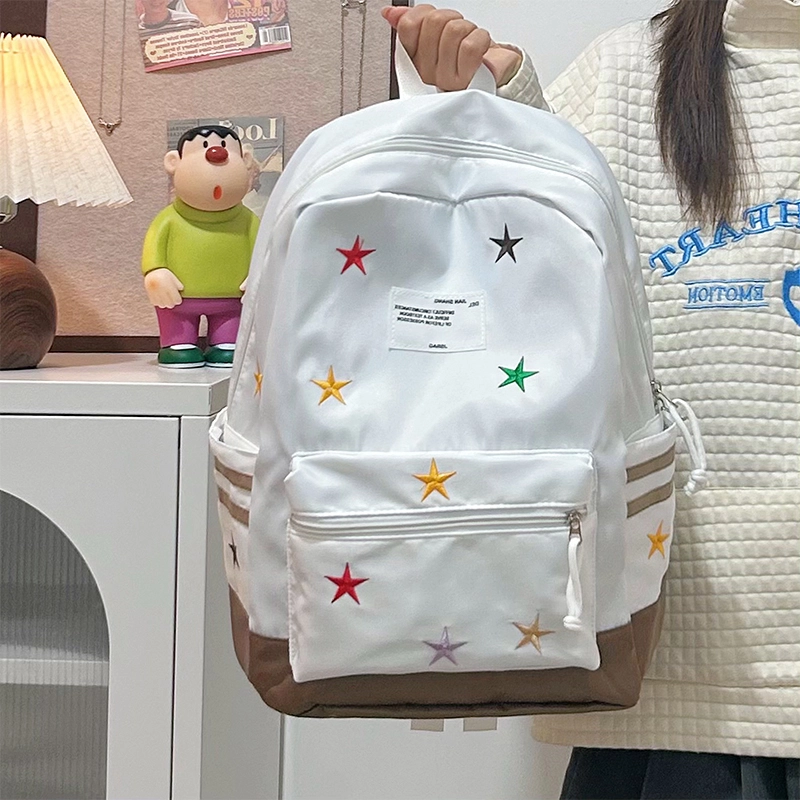 泰格奴 字母印花轻便简约国风大容量运动耐磨背包初中生高中生大学生上课百搭书包 尼龙 双肩包 女款 黑色/红色/卡其色/深蓝色/棕色