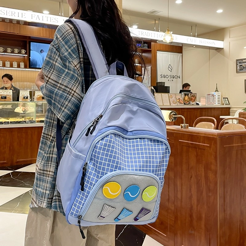 泰格奴 撞色格子设计感百搭 尼龙 书包背包双肩包 女款 黄色粉色蓝色
