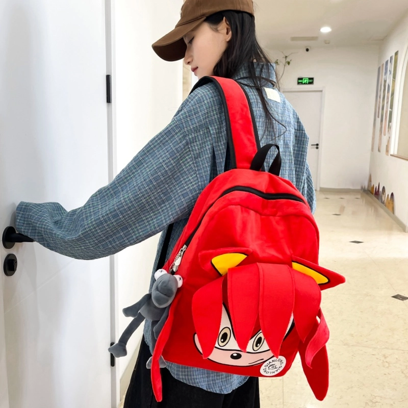 泰格奴 卡通高颜值日韩学生上课百搭书包 毛绒 背包双肩包 男女同款情侣款 黑色 红色 紫色 蓝色