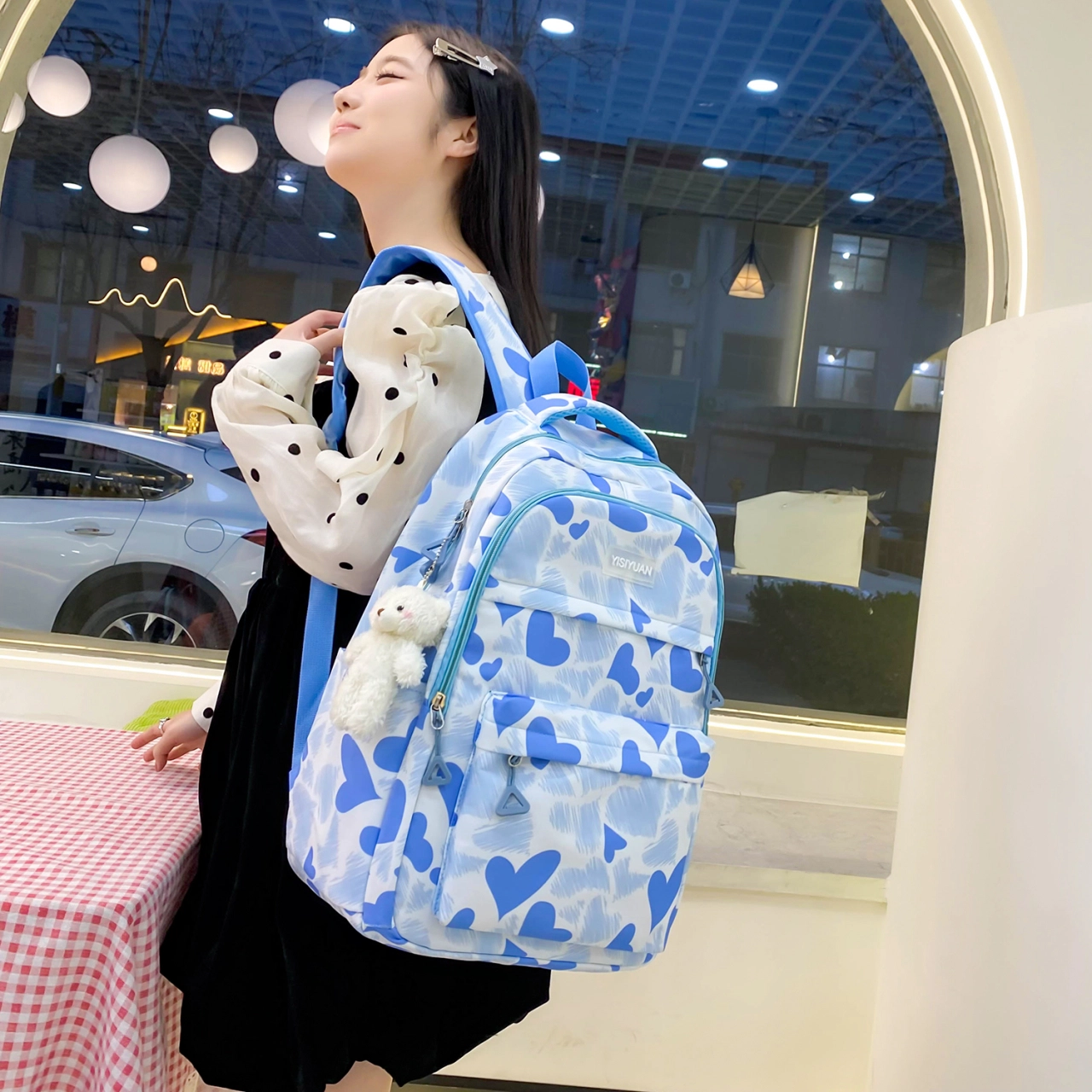 泰格奴 涂鸦精美机能通勤旅行小清新轻便高颜值大容量背包初中高中大学生上课百搭书包 尼龙 双肩包 女款 黑色/紫色/粉色/蓝色