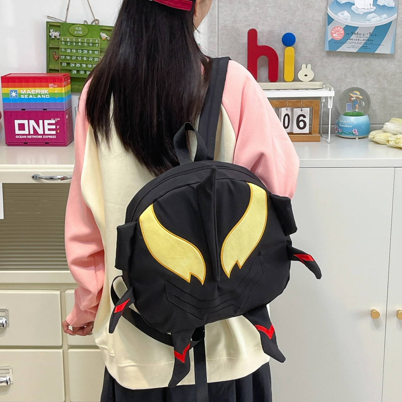 泰格奴 时尚个性小众搞怪百搭 尼龙 双肩包 大号 男女同款情侣款 黑色