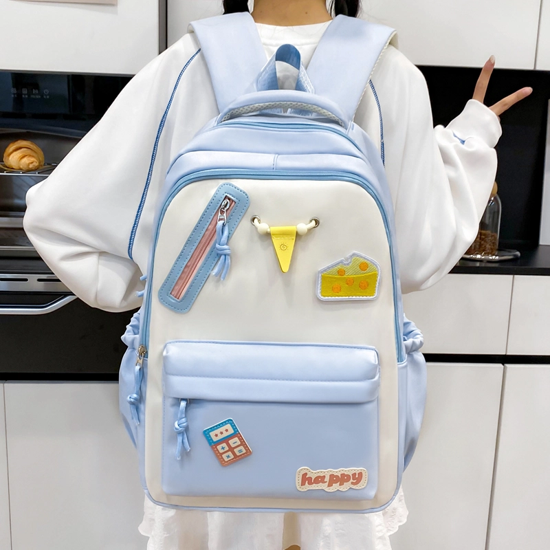 泰格奴 撞色系轻便百搭背包美版洋气个性气质高级感潮流时尚初中高中大学生上课书包 尼龙 双肩包 男女同款情侣款 卡其色/黄色/蓝色/黑色
