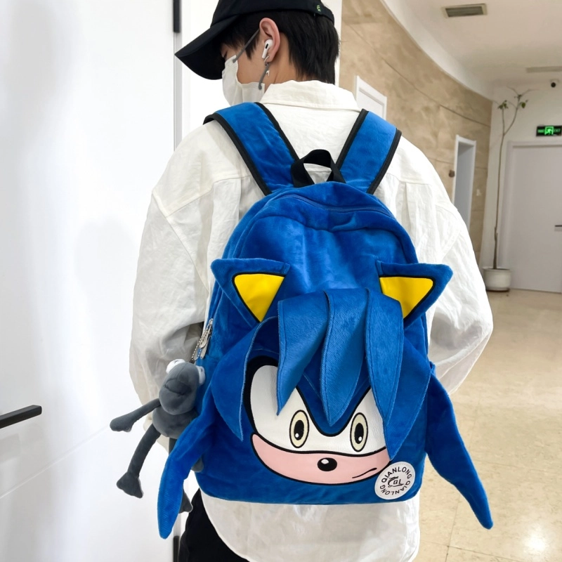 泰格奴 卡通高颜值日韩学生上课百搭书包 毛绒 背包双肩包 男女同款情侣款 黑色 红色 紫色 蓝色