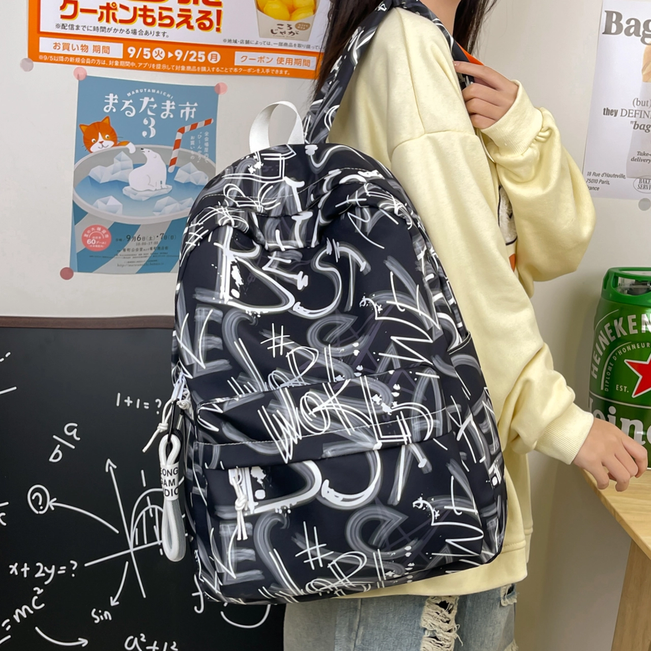 泰格奴 字母印花轻便简约大容量运动耐磨背包初中生高中生大学生上课百搭书包 尼龙 双肩包 男女同款情侣款 多色