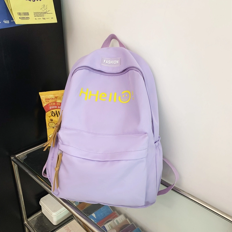 泰格奴 字母印花简约纯色轻便大容量背包初中高中上课百搭书包 尼龙 双肩包 男女同款情侣款 白色/黑色/紫色/ 黄色/桔色/绿色/蓝色/粉色