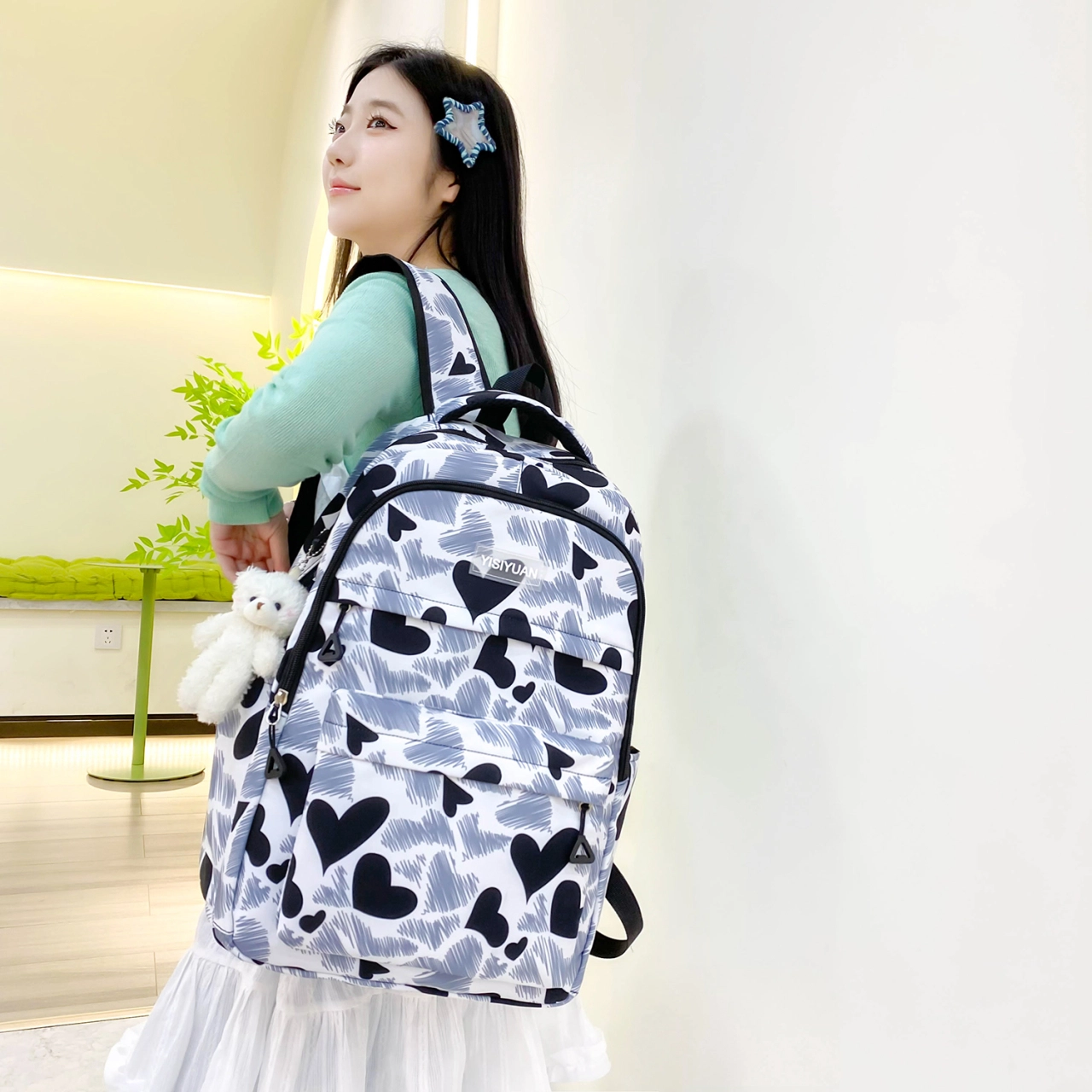 泰格奴 涂鸦精美机能通勤旅行小清新轻便高颜值大容量背包初中高中大学生上课百搭书包 尼龙 双肩包 女款 黑色/紫色/粉色/蓝色