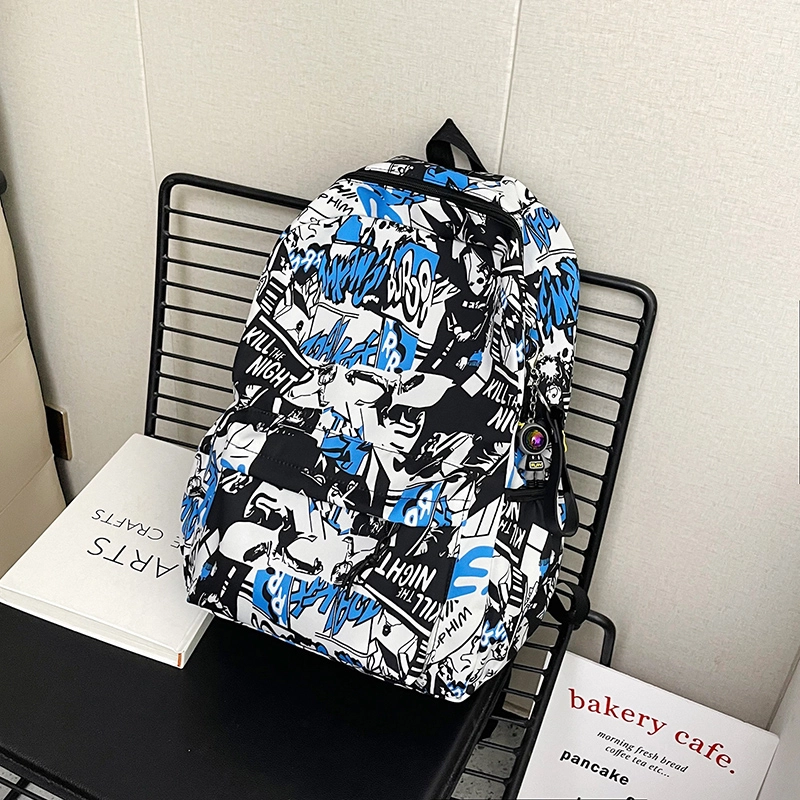 泰格奴 涂鸦精美机能通勤旅行小清新轻便高颜值大容量背包初中高中大学生上课百搭书包 尼龙 双肩包 男女同款情侣款 灰色/绿色/蓝色/粉色