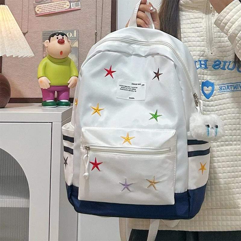 泰格奴 字母印花轻便简约国风大容量运动耐磨背包初中生高中生大学生上课百搭书包 尼龙 双肩包 女款 黑色/红色/卡其色/深蓝色/棕色