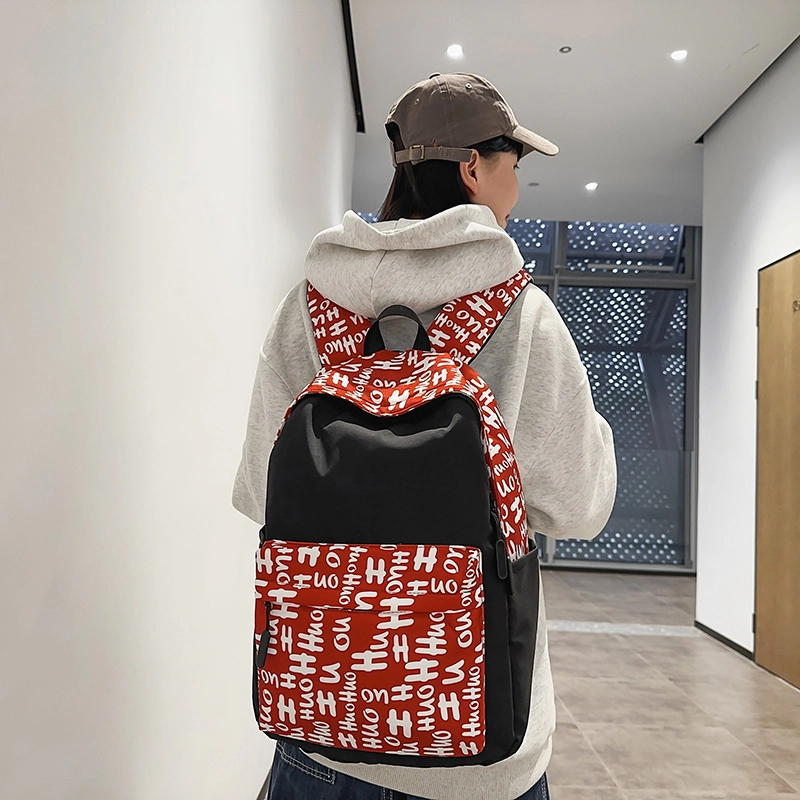 泰格奴 涂鸦精美机能通勤旅行小清新轻便高颜值大容量背包初中高中大学生上课百搭书包 尼龙 双肩包 男女同款情侣款 蓝色/花色/红色/黑色