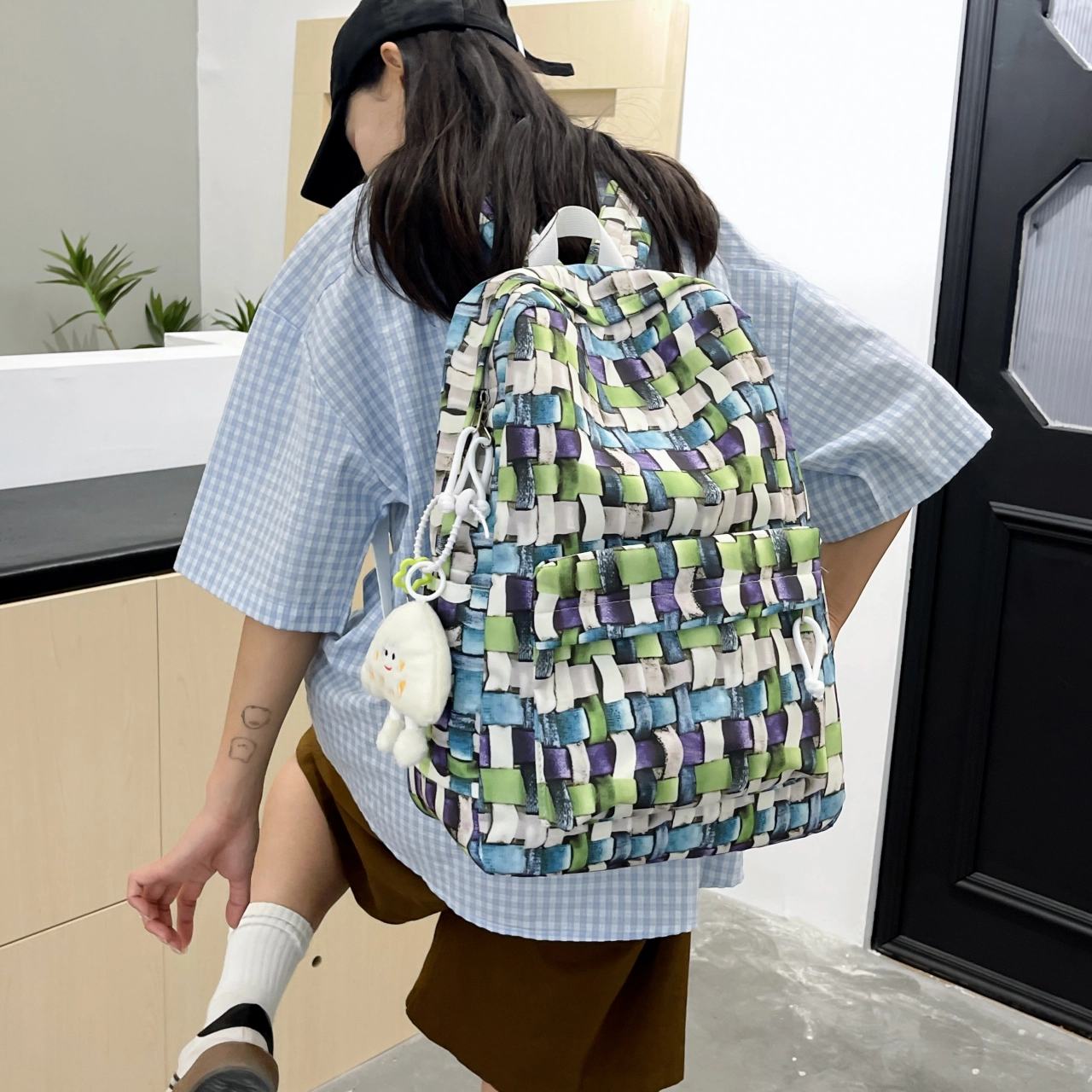 泰格奴 撞色系轻便百搭洋气个性气质高级感潮流时尚初中高中大学生上课书包 尼龙 双肩包 女款 紫红色/黄绿色/黄蓝色/蓝紫色