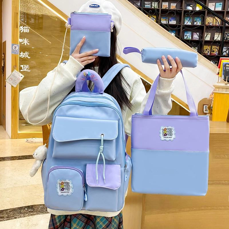 泰格奴 撞色系轻便百搭个性气质高级感潮流时尚初中高中大学生上课书包 尼龙 组合装 男女同款情侣款 多色