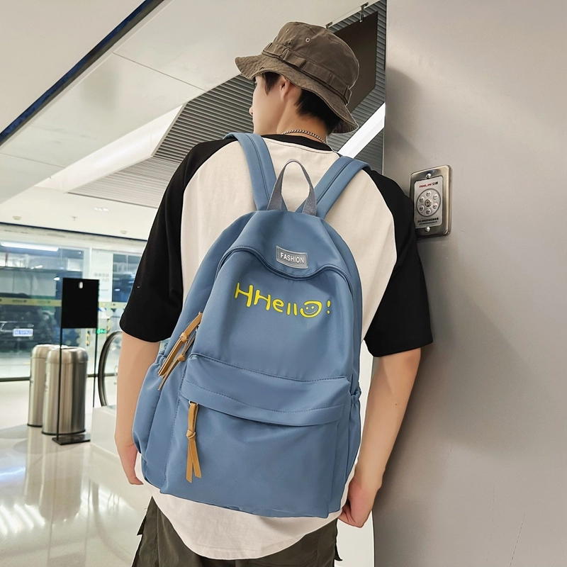 泰格奴 字母印花简约纯色轻便大容量背包初中高中上课百搭书包 尼龙 双肩包 男女同款情侣款 白色/黑色/紫色/ 黄色/桔色/绿色/蓝色/粉色