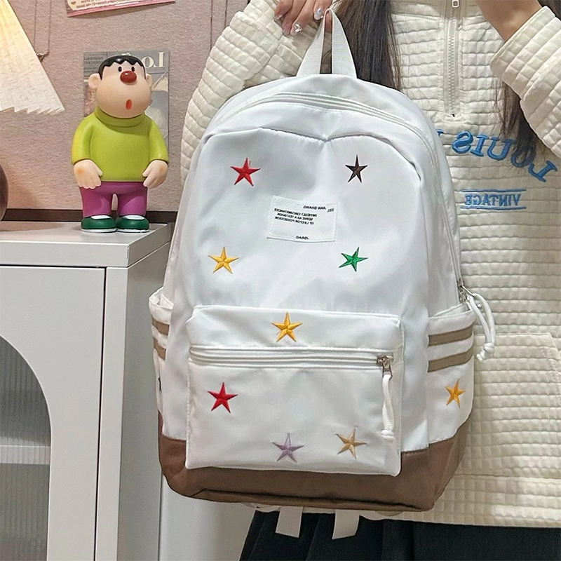 泰格奴 字母印花轻便简约国风大容量运动耐磨背包初中生高中生大学生上课百搭书包 尼龙 双肩包 女款 黑色/红色/卡其色/深蓝色/棕色
