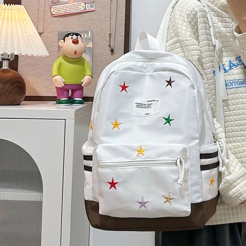 泰格奴 字母印花轻便简约国风大容量运动耐磨背包初中生高中生大学生上课百搭书包 尼龙 双肩包 女款 黑色/红色/卡其色/深蓝色/棕色
