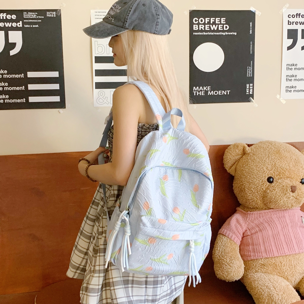 泰格奴 小清新花朵图案高颜值学生上课百搭 尼龙布 书包背包双肩包 女款 多色