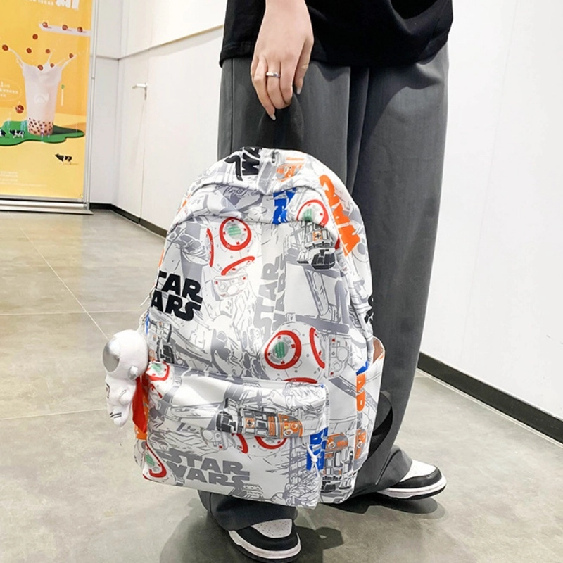 泰格奴 小清新休闲高颜值精美潮版韩版背包初中生高中生大学生上课百搭书包 尼龙布 双肩包 男女同款情侣款 黑色/桔红色/蓝色