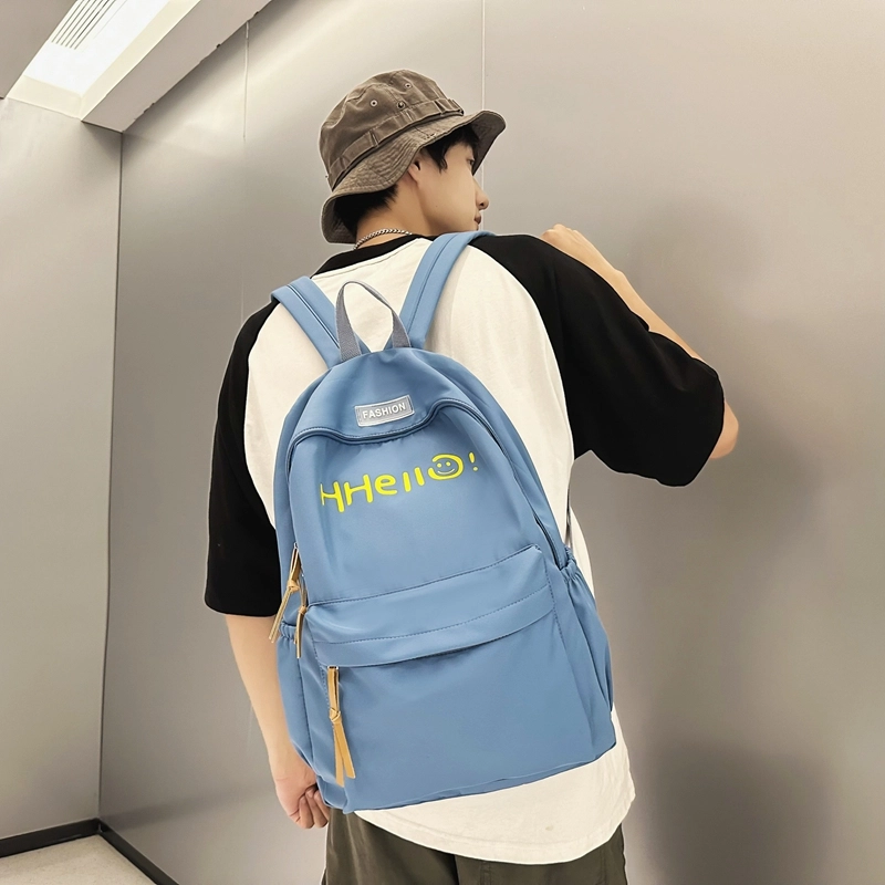 泰格奴 字母印花简约纯色轻便大容量背包初中高中上课百搭书包 尼龙 双肩包 男女同款情侣款 白色/黑色/紫色/ 黄色/桔色/绿色/蓝色/粉色
