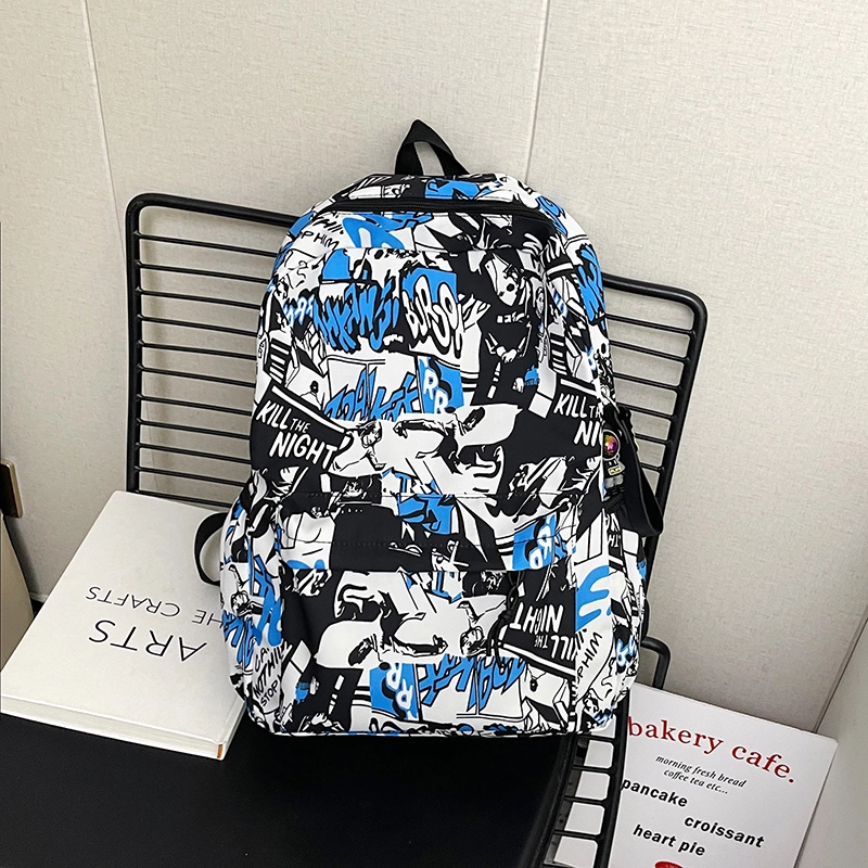 泰格奴 涂鸦精美机能通勤旅行小清新轻便高颜值大容量背包初中高中大学生上课百搭书包 尼龙 双肩包 男女同款情侣款 灰色/绿色/蓝色/粉色