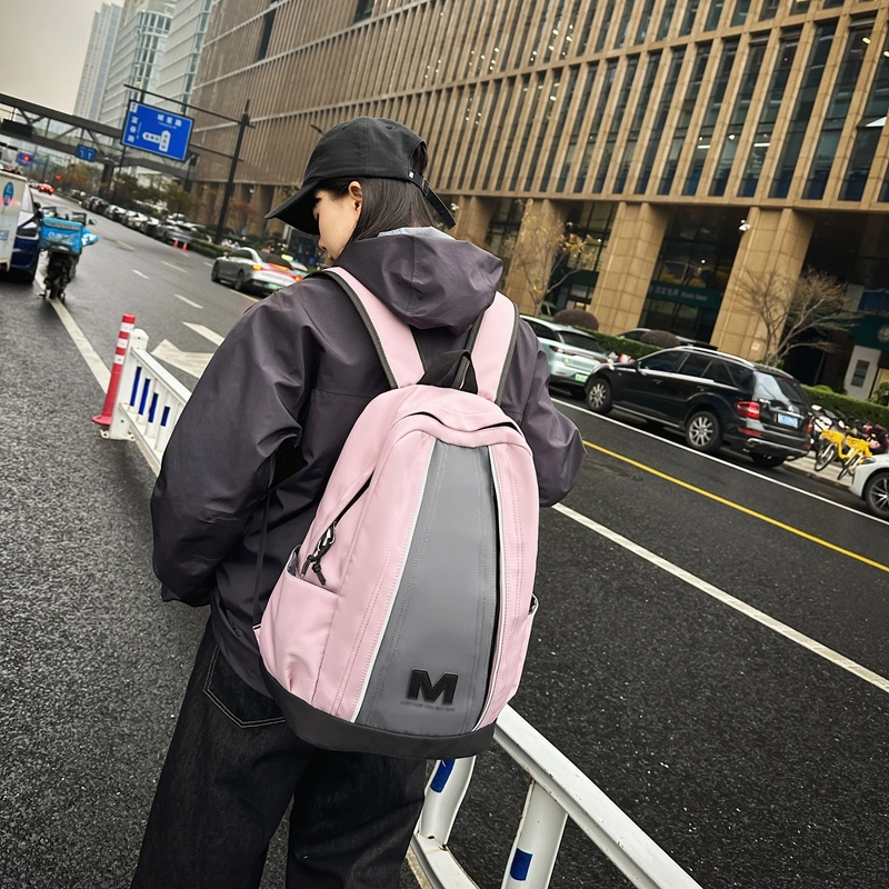 泰格奴 撞色系轻便百搭个性气质高级感潮流时尚初中高中大学生上课书包 尼龙 双肩包 男女同款情侣款 乳白色/米白色/粉红色/黑色