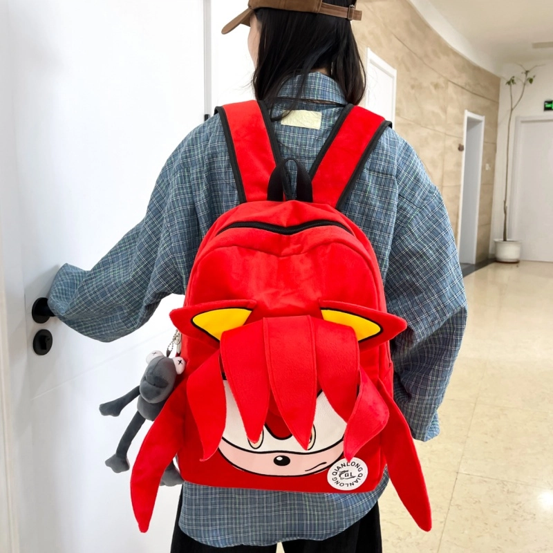 泰格奴 卡通高颜值日韩学生上课百搭书包 毛绒 背包双肩包 男女同款情侣款 黑色 红色 紫色 蓝色