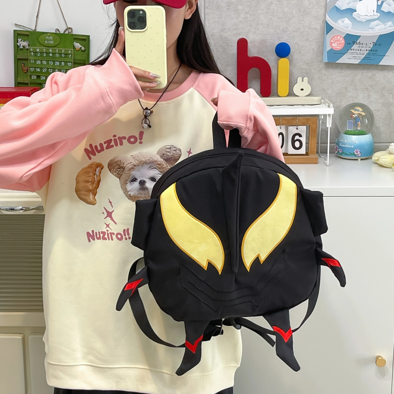 泰格奴 时尚个性小众搞怪百搭 尼龙 双肩包 大号 男女同款情侣款 黑色