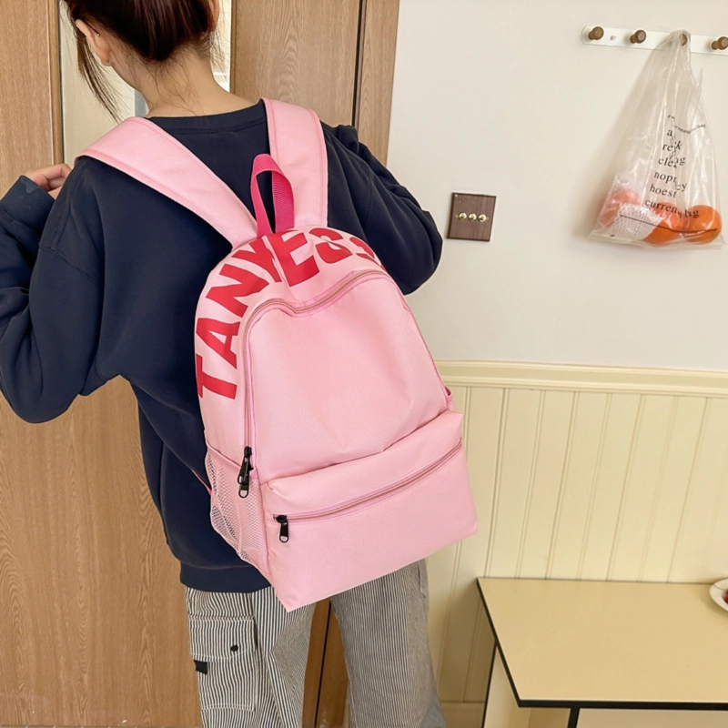 泰格奴 日系初高中大学生毕业季旅游书包简约轻便外出纯色百搭背包女生 尼龙 双肩包 男女同款情侣款 红色/紫色/黄色/黑色/浅灰色/粉红色