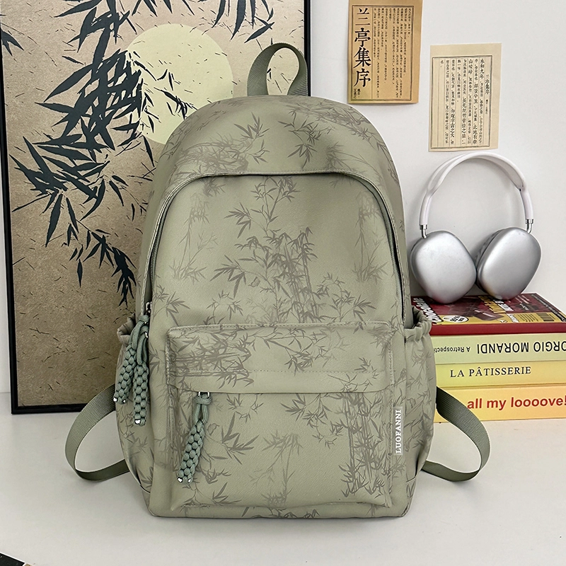 泰格奴 字母印花轻便简约国风大容量运动耐磨背包初中生高中生大学生上课百搭书包 尼龙 双肩包 男女同款情侣款 米白色/黑色/绿色/天蓝色