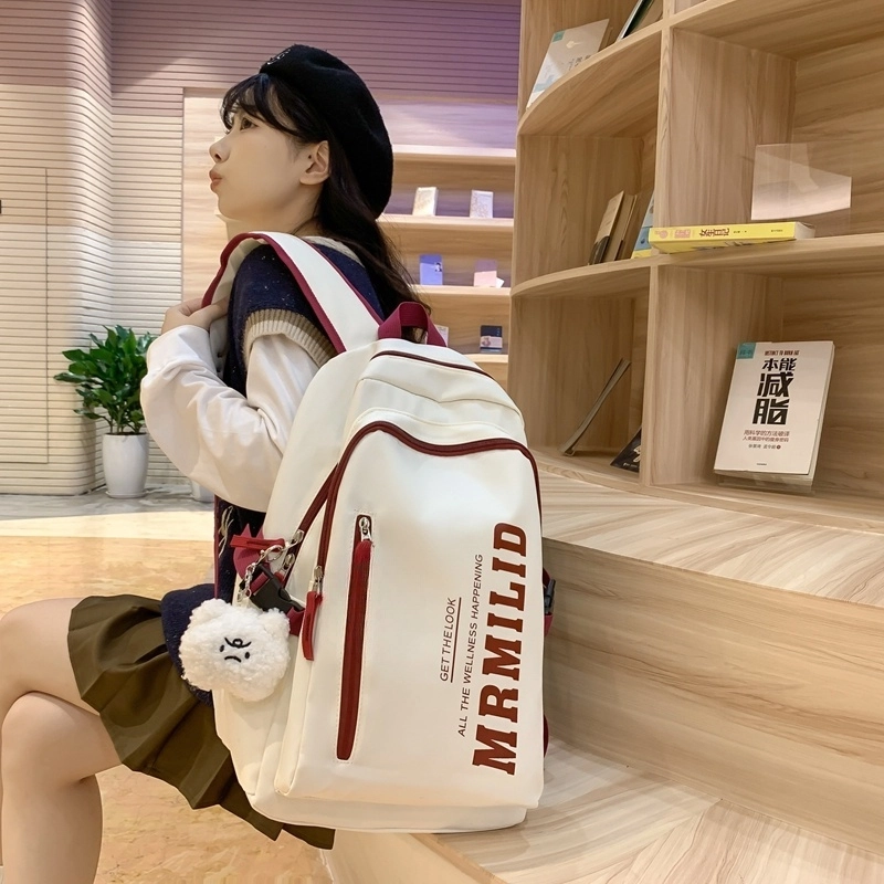 泰格奴 字母印花轻便简约国风大容量运动耐磨背包初中生高中生大学生上课百搭书包 尼龙 双肩包 男女同款情侣款 黑色/酒红色/绿色/蓝色