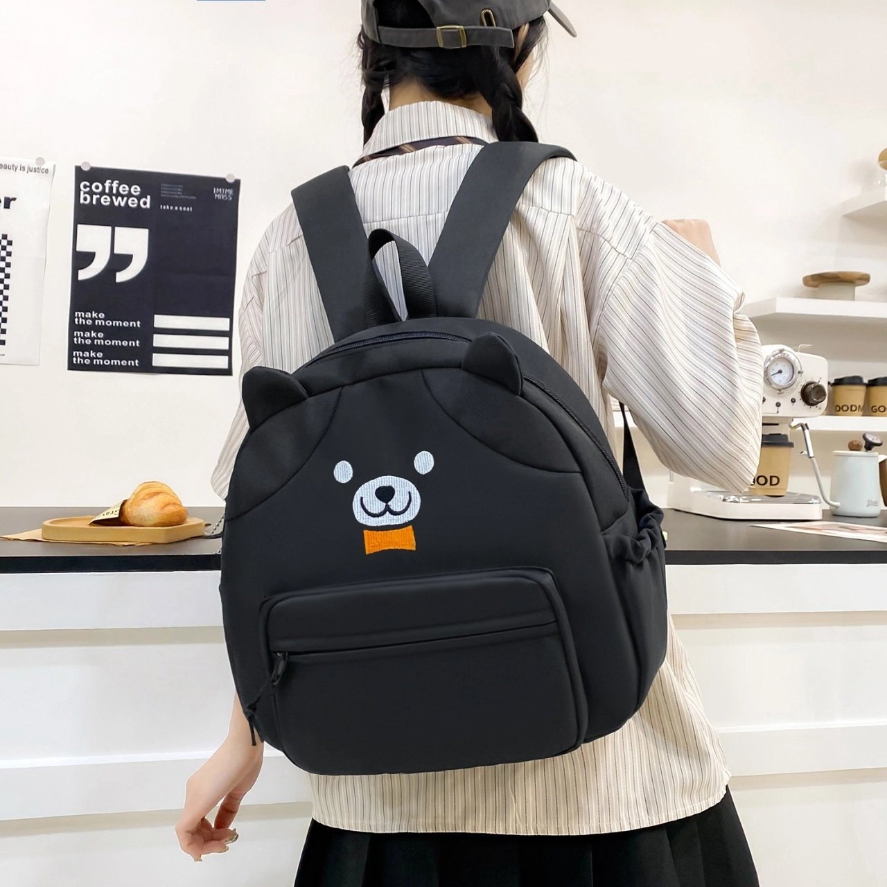 泰格奴  时尚简约日系高颜值可爱大容量卡通小熊高中生大学生书包小清新旅游出游  尼龙 双肩包 男女同款情侣款 黑色/黄色/白色